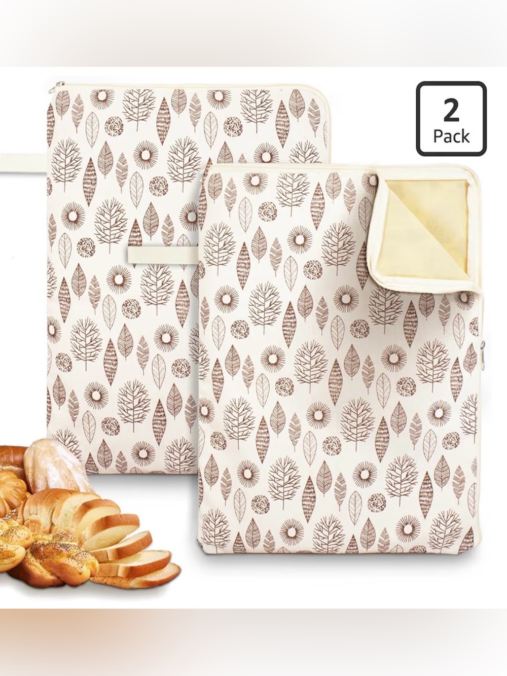 2 Packs XL Reusable 17"×13" Beeswax Linen Cotton Sourdough Bag